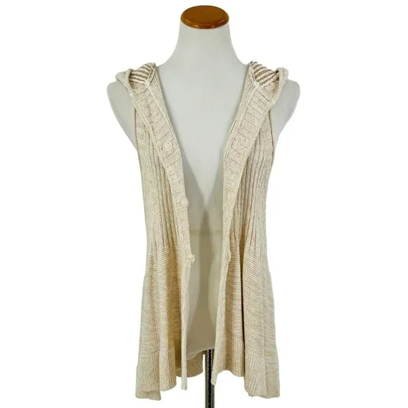RARE Free People Boho Sleeveless Hooded Textured Knit Cardigan | Coastal Grandma - Picture 10 of 11